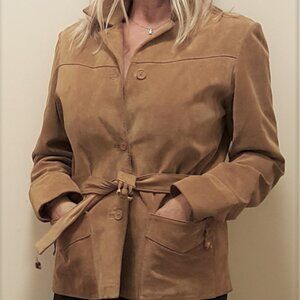 Stylish Suede Jacket Leather Margaret Godfrey Camel Sz 8